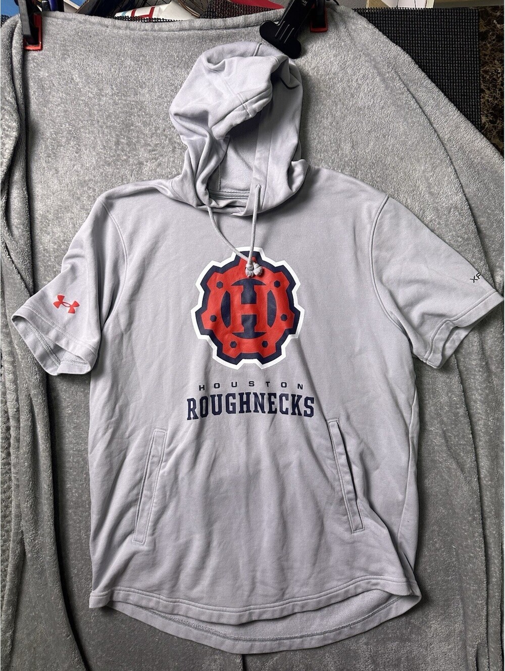 Houston Roughnecks XFL Under Armour Short Sleeve Hoodie Gray Mens Large L